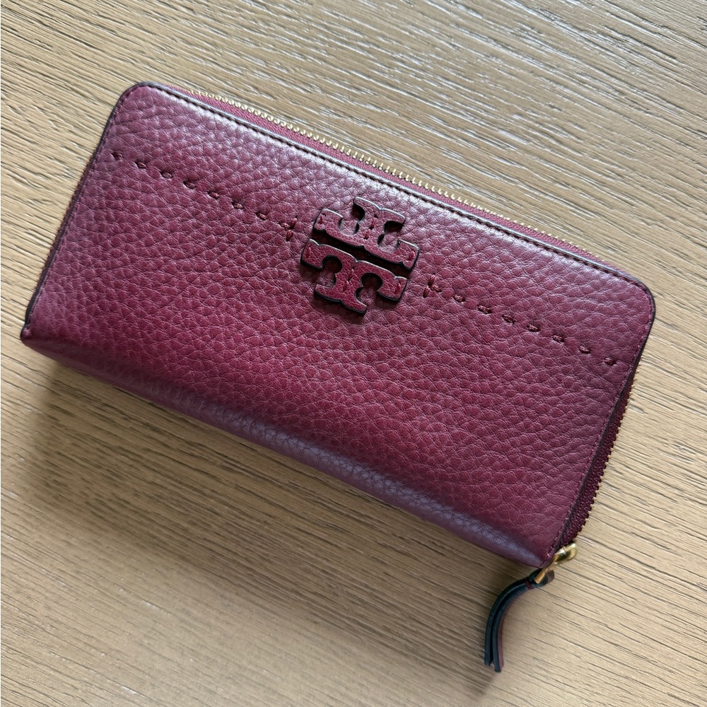 Tory Burch Maroon/ Mulberry Leather Wallet